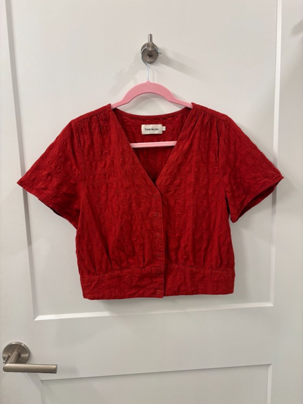 Thinking Mu Women's Red Cuadrito Celina Blouse Size Large